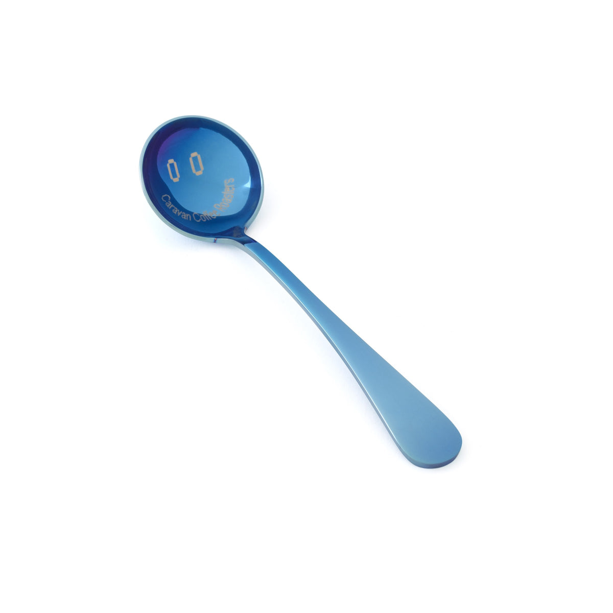 Caravan blue cupping spoon, angled view