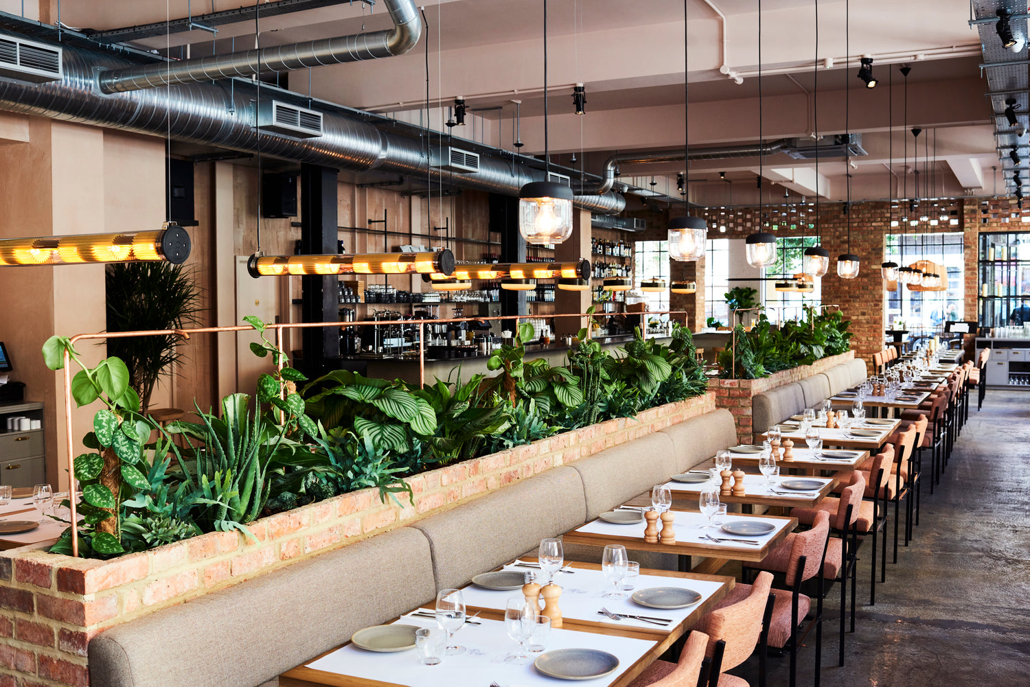 Caravan Fitzrovia interior dining room picture with botanical plants and lighting detail